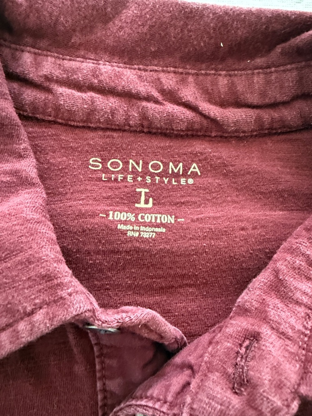 Sonoma Men's Burgundy Short-Sleeve Polo with Dual Chest Pockets Size L - Picture 2 of 10
